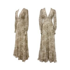 Gunne Sax Vintage 1970's Cottagecore Floral Crochet Boho Maxi Dress